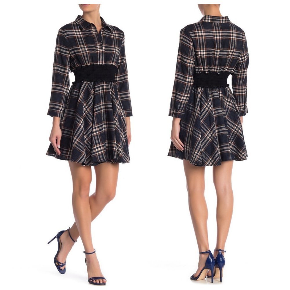 NWT Kayla Paris Smock Waist Plaid Dress